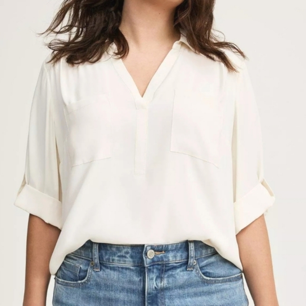 Torrid White Harper 3/4 Sleeve Relaxed Blouse